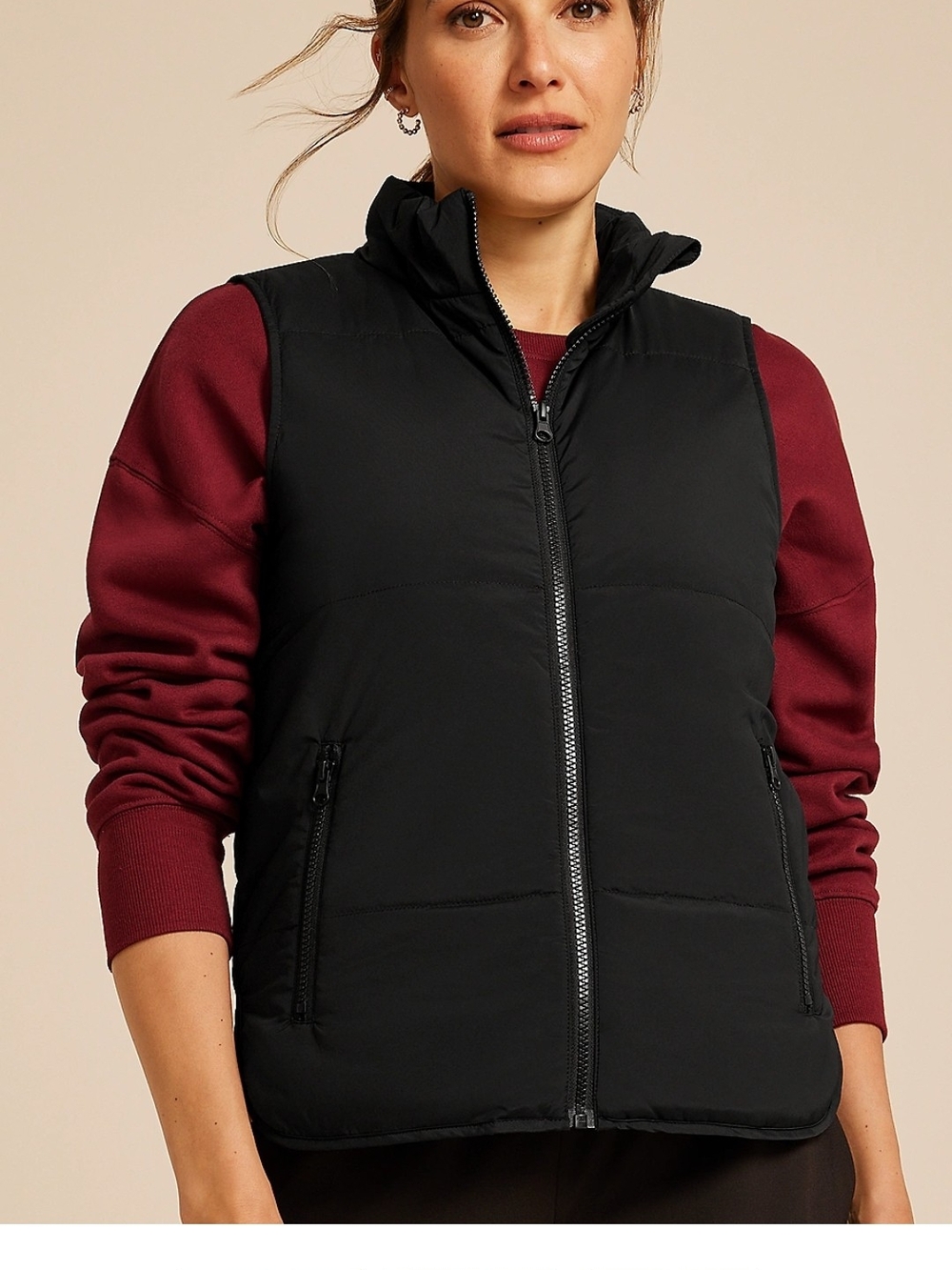 Maurices Black Quilted Vest with Stand Collar